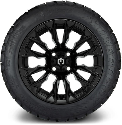 MODZ® 14" Falcon Matte Black Wheels & Street Tires Combo (MODZ Street Fox Radial 205/40-14)