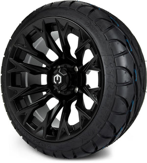 MODZ® 14" Falcon Matte Black Wheels & Street Tires Combo (MODZ Street Fox Radial 205/40-14)