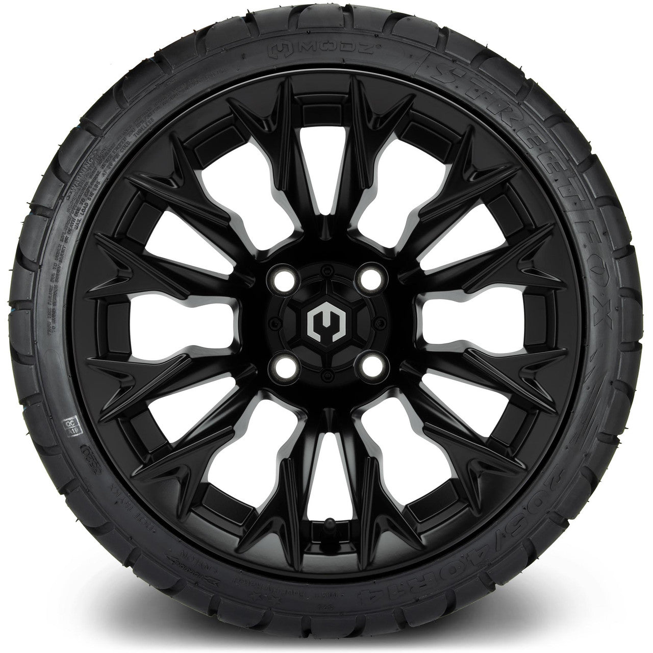 MODZ® 14" Falcon Matte Black Wheels & Street Tires Combo (MODZ Street Fox Radial 205/40-14)