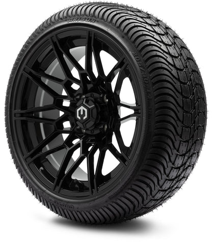 MODZ® 14" Galaxy Glossy Black Wheels & Street Tires Combo (Odyssey Tesseract Steel Belted Radial 215/35-14)