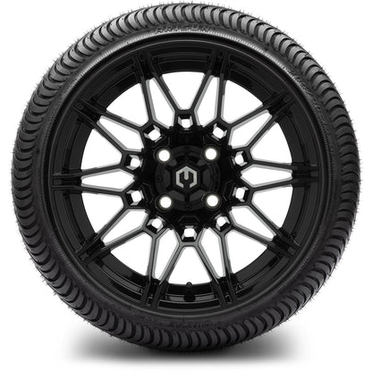 MODZ® 14" Galaxy Glossy Black Wheels & Street Tires Combo (Arisun Cruze 205/30-14)
