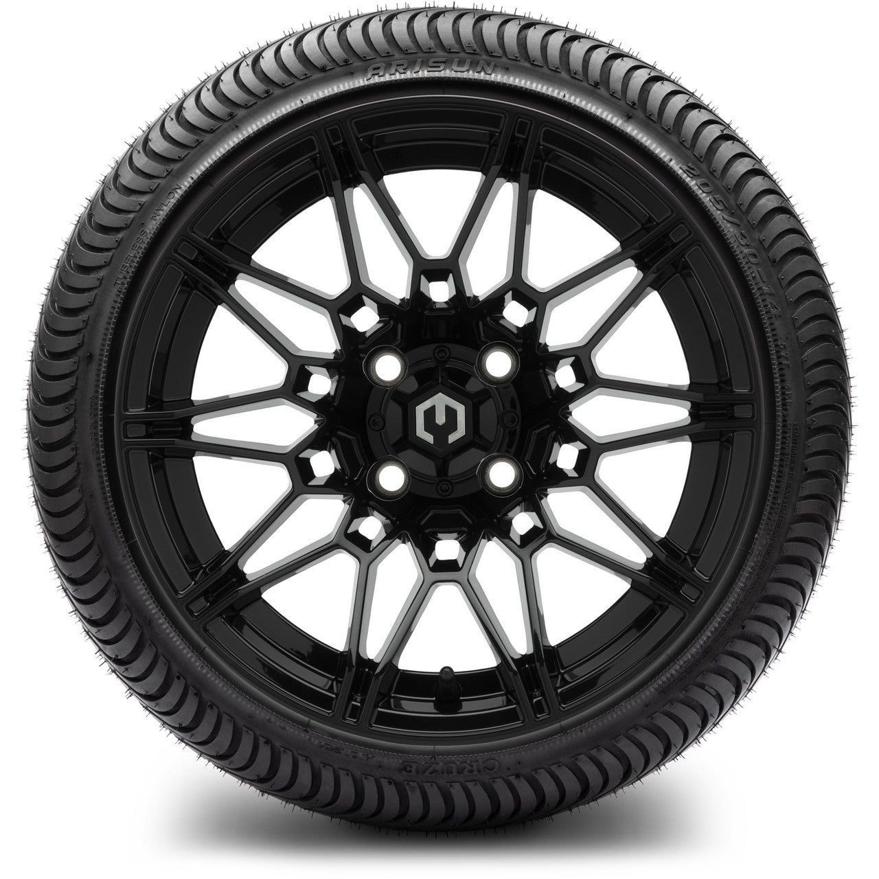 MODZ® 14" Galaxy Glossy Black Wheels & Street Tires Combo (MODZ Street Fox Radial 205/40-14)