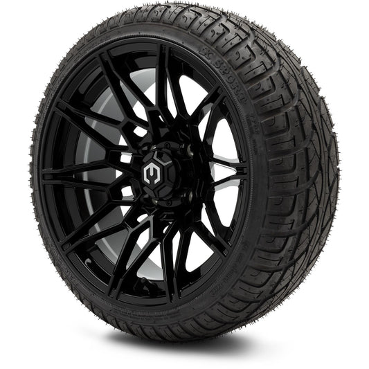MODZ® 14" Galaxy Glossy Black Wheels & Street Tires Combo (Arisun X-Sport 205/30-14)