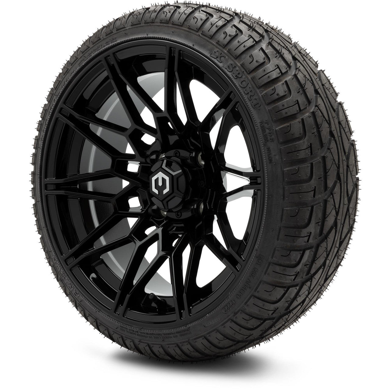 MODZ® 14" Galaxy Glossy Black Wheels & Street Tires Combo (Odyssey Tesseract Steel Belted Radial 215/50-14)