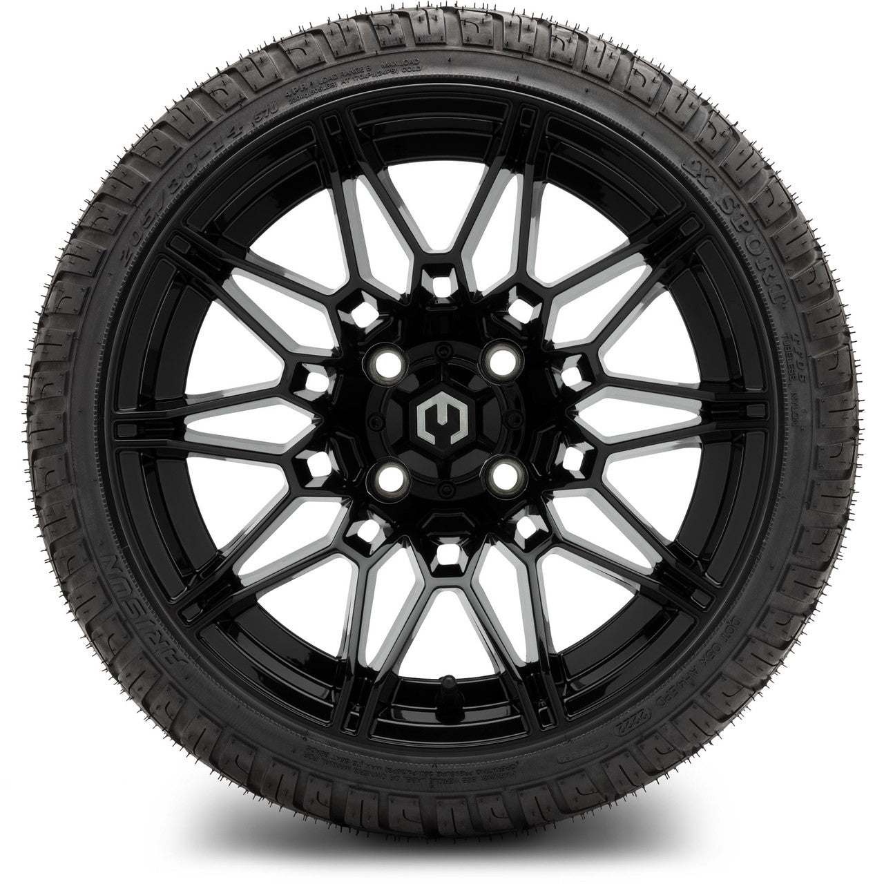 MODZ® 14" Galaxy Glossy Black Wheels & Street Tires Combo (MODZ Street Fox Radial 23x10-14)