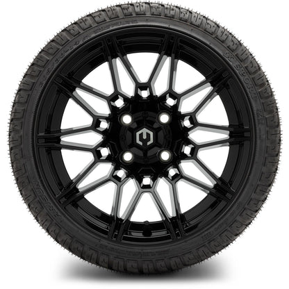 MODZ® 14" Galaxy Glossy Black Wheels & Street Tires Combo (MODZ Street Fox Radial 205/40-14)