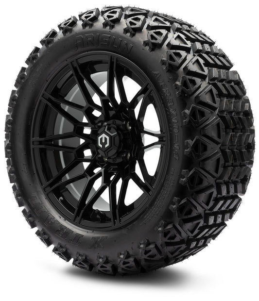 MODZ® 14" Galaxy Glossy Black Wheels & Off-Road Tires Combo (Arisun X-Trail All-Terrain 23x10-14)