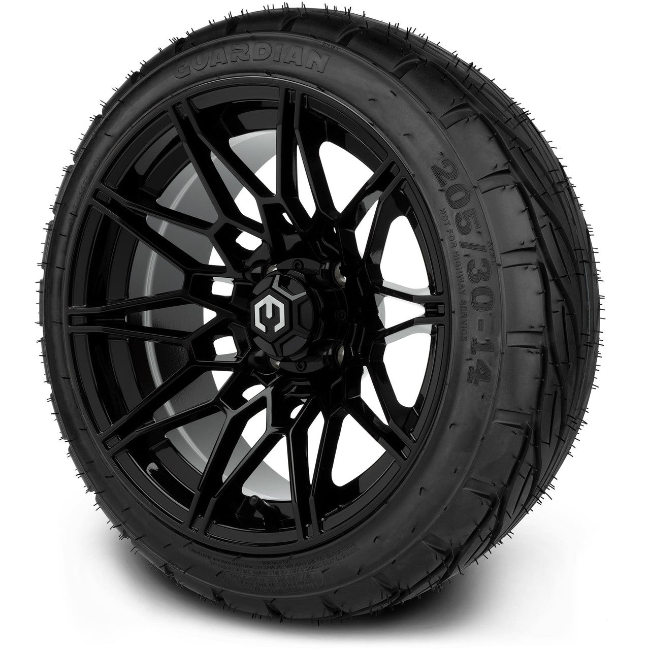 MODZ® 14" Galaxy Glossy Black Wheels & Street Tires Combo (Arisun Cruze 205/30-14)