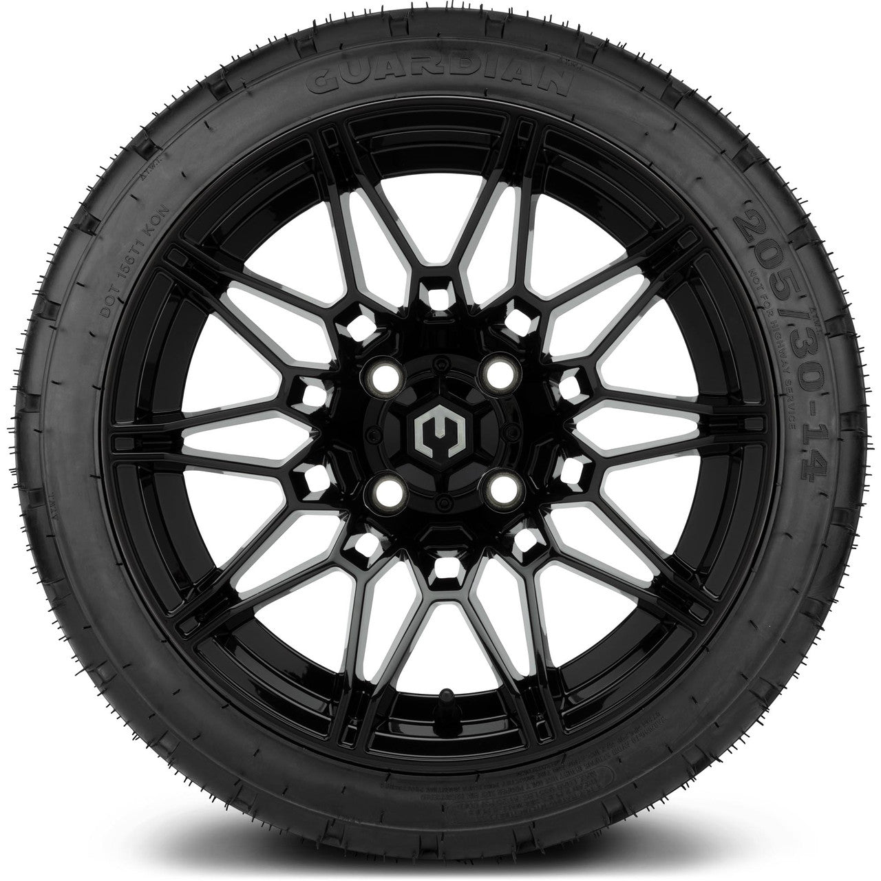 MODZ® 14" Galaxy Glossy Black Wheels & Street Tires Combo (MODZ Street Fox Radial 205/40-14)