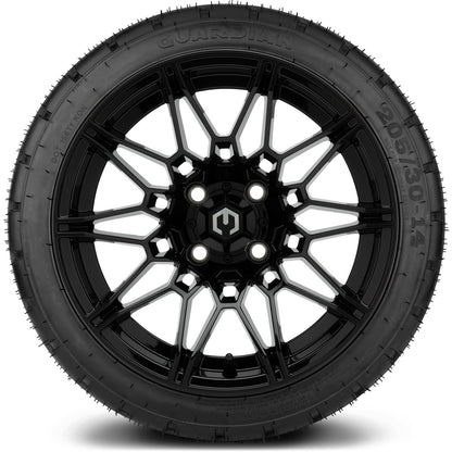 MODZ® 14" Galaxy Glossy Black Wheels & Street Tires Combo (MODZ Street Fox Radial 23x10-14)