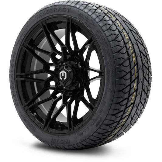 MODZ® 14" Galaxy Glossy Black Wheels & Street Tires Combo (Odyssey Tesseract Steel Belted Radial 215/35-14)