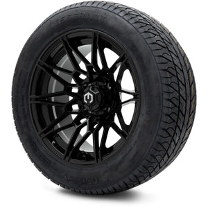 MODZ® 14" Galaxy Glossy Black Wheels & Street Tires Combo (Odyssey Tesseract Steel Belted Radial 215/50-14)
