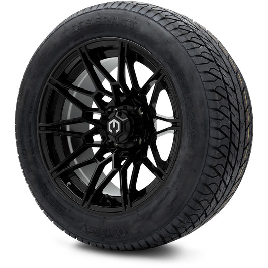 MODZ® 14" Galaxy Glossy Black Wheels & Street Tires Combo (Odyssey Tesseract Steel Belted Radial 215/50-14)