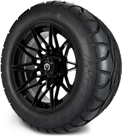 MODZ® 14" Galaxy Glossy Black Wheels & Street Tires Combo (MODZ Street Fox Radial 23x10-14)