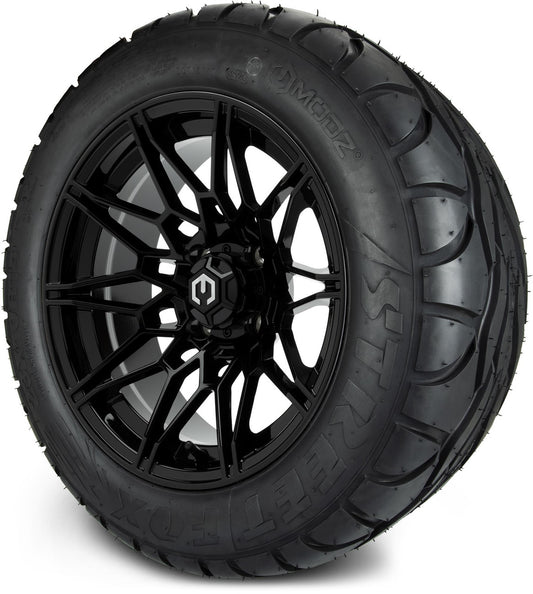 MODZ® 14" Galaxy Glossy Black Wheels & Street Tires Combo (MODZ Street Fox Radial 23x10-14)