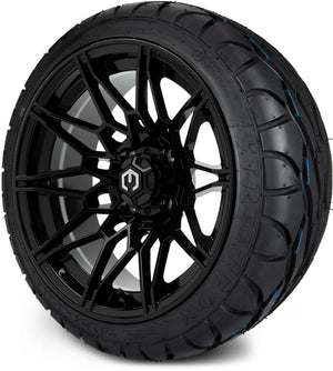 MODZ® 14" Galaxy Glossy Black Wheels & Street Tires Combo (MODZ Street Fox Radial 205/40-14)