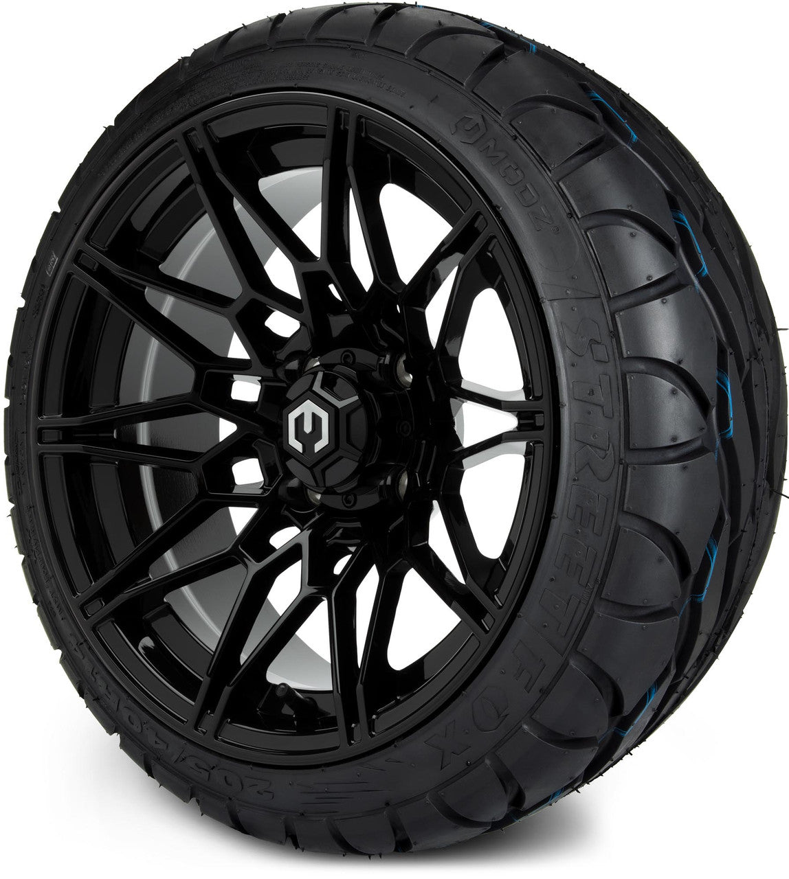 MODZ® 14" Galaxy Glossy Black Wheels & Street Tires Combo (MODZ Street Fox Radial 23x10-14)