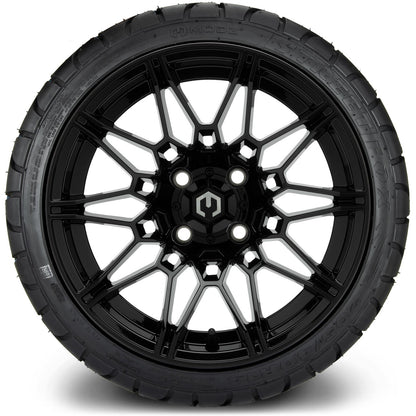 MODZ® 14" Galaxy Glossy Black Wheels & Street Tires Combo (Arisun Cruze 205/30-14)