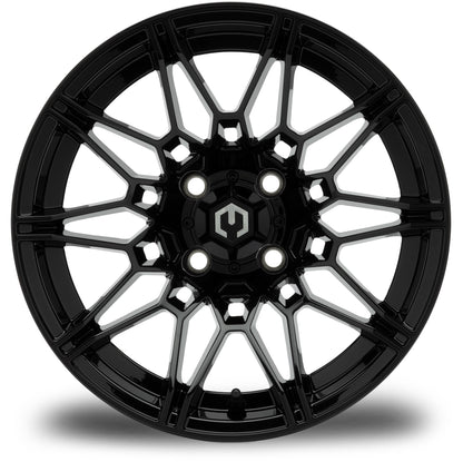 MODZ® 14" Galaxy Glossy Black Wheels & Street Tires Combo (MODZ Guardian 205/30-14)