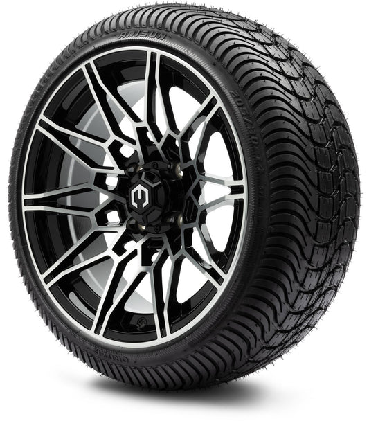MODZ® 14" Galaxy Machined Black Wheels & Street Tires Combo (Arisun Cruze 205/30-14)