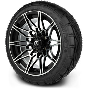 MODZ® 14" Galaxy Machined Black Wheels & Street Tires Combo (MODZ Guardian 205/30-14)