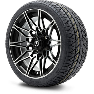 MODZ® 14" Galaxy Machined Black Wheels & Street Tires Combo (Odyssey Tesseract Steel Belted Radial 215/35-14)