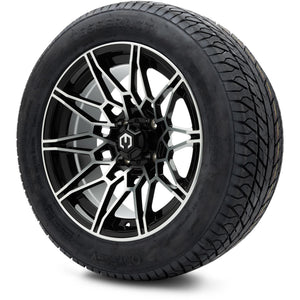 MODZ® 14" Galaxy Machined Black Wheels & Street Tires Combo (Odyssey Tesseract Steel Belted Radial 215/50-14)