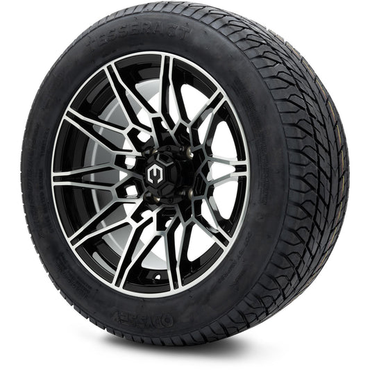 MODZ® 14" Galaxy Machined Black Wheels & Street Tires Combo (Odyssey Tesseract Steel Belted Radial 215/50-14)