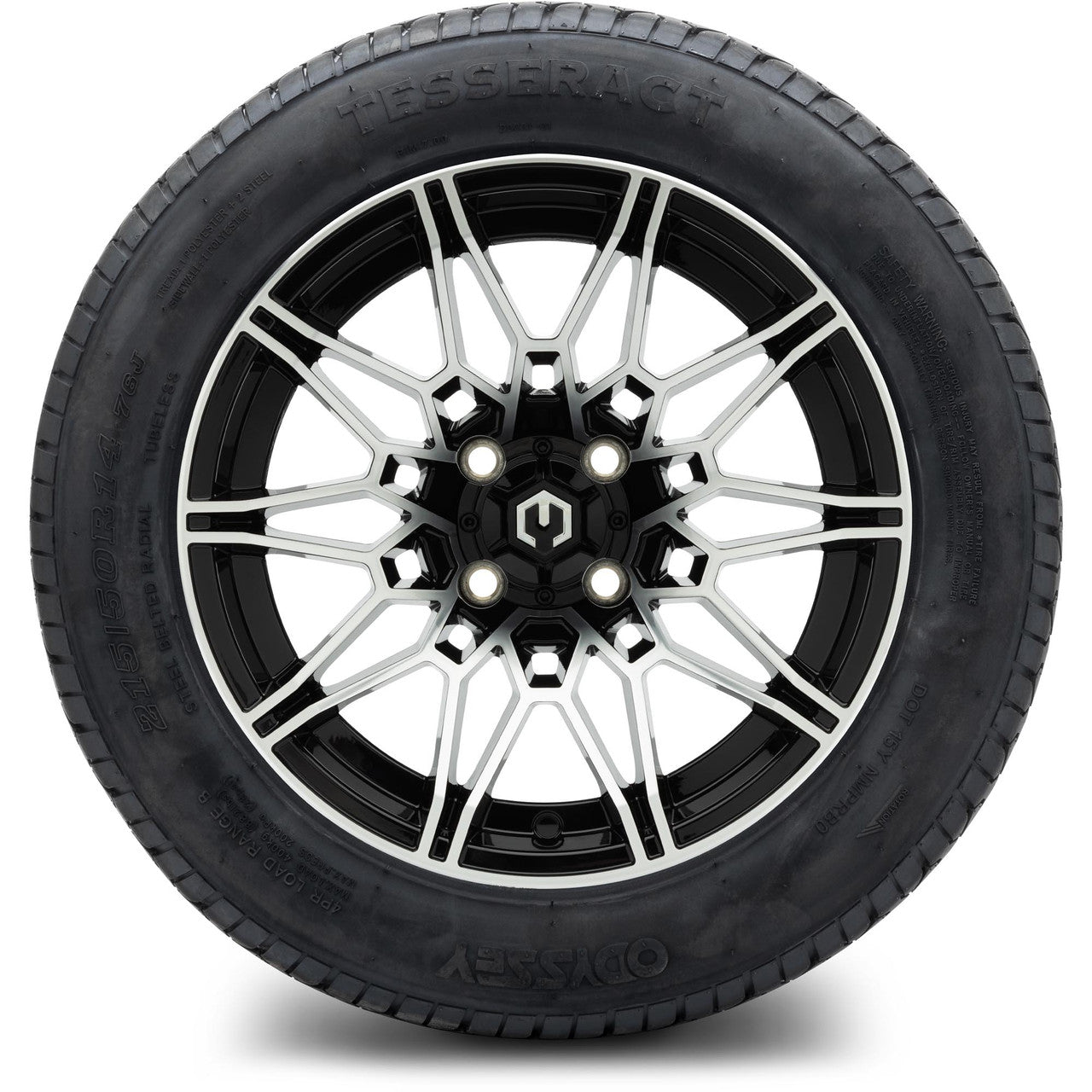 MODZ® 14" Galaxy Machined Black Wheels & Street Tires Combo (Odyssey Tesseract Steel Belted Radial 215/50-14)