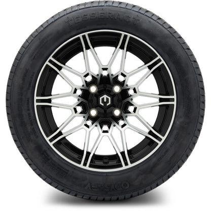 MODZ® 14" Galaxy Machined Black Wheels & Street Tires Combo (Odyssey Tesseract Steel Belted Radial 215/50-14)