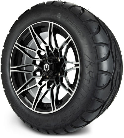 MODZ® 14" Galaxy Machined Black Wheels & Street Tires Combo (Arisun Cruze 205/30-14)