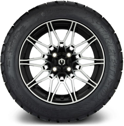 MODZ® 14" Galaxy Machined Black Wheels & Street Tires Combo (Arisun Cruze 205/30-14)