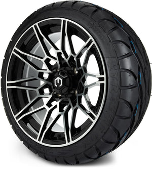 MODZ® 14" Galaxy Machined Black Wheels & Street Tires Combo (MODZ Street Fox Radial 205/40-14)