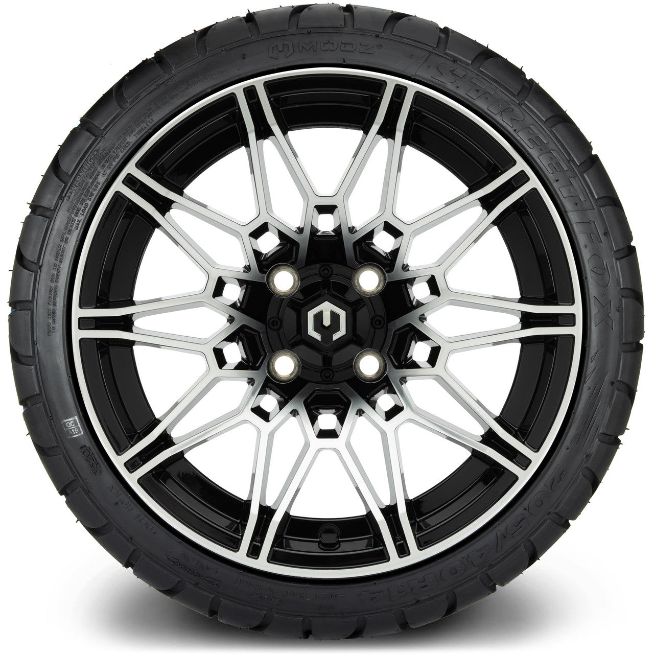 MODZ® 14" Galaxy Machined Black Wheels & Street Tires Combo (MODZ Street Fox Radial 23x10-14)