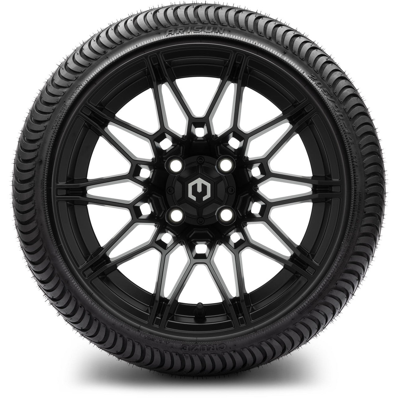 MODZ® 14" Galaxy Matte Black Wheels & Street Tires Combo (Odyssey Tesseract Steel Belted Radial 215/50-14)