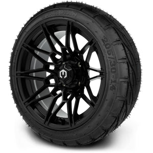 MODZ® 14" Galaxy Matte Black Wheels & Street Tires Combo (MODZ Guardian 205/30-14)