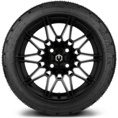 MODZ® 14" Galaxy Matte Black Wheels & Street Tires Combo (Arisun Cruze 205/30-14)