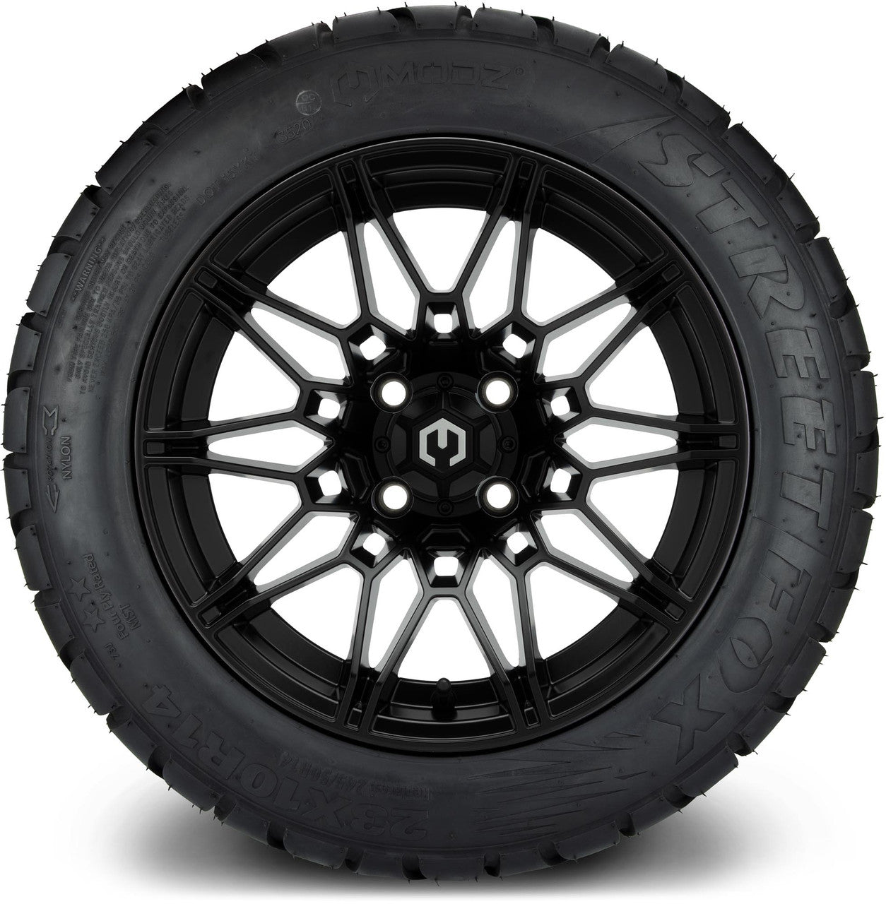 MODZ® 14" Galaxy Matte Black Wheels & Street Tires Combo (MODZ Street Fox Radial 205/40-14)