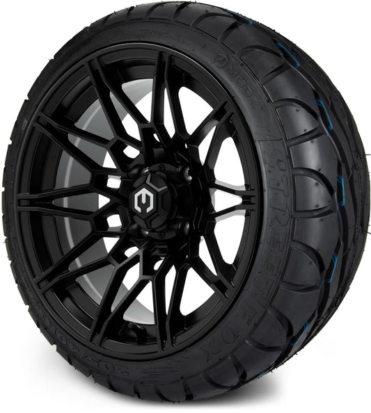 MODZ® 14" Galaxy Matte Black Wheels & Street Tires Combo (MODZ Street Fox Radial 205/40-14)