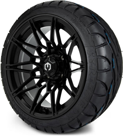 MODZ® 14" Galaxy Matte Black Wheels & Street Tires Combo (Odyssey Tesseract Steel Belted Radial 215/50-14)