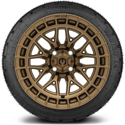 MODZ® 14" Torrent Matte Bronze Wheels & Street Tires Combo (Odyssey Tesseract Steel Belted Radial 215/35-14)