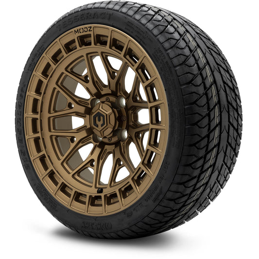 MODZ® 14" Torrent Matte Bronze Wheels & Street Tires Combo (Odyssey Tesseract Steel Belted Radial 215/35-14)