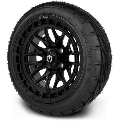 MODZ® 14" Torrent Matte Black Wheels & Street Tires Combo (MODZ Guardian 205/30-14)