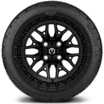 MODZ® 14" Torrent Matte Black Wheels & Street Tires Combo (MODZ Street Fox Radial 205/40-14)