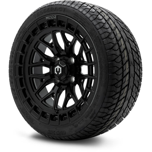MODZ® 14" Torrent Matte Black Wheels & Street Tires Combo (Odyssey Tesseract Steel Belted Radial 215/35-14)
