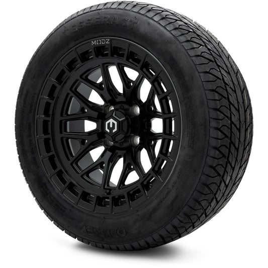 MODZ® 14" Torrent Matte Black Wheels & Street Tires Combo (Odyssey Tesseract Steel Belted Radial 215/50-14)
