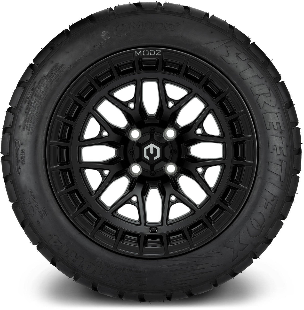 MODZ® 14" Torrent Matte Black Wheels & Street Tires Combo (Arisun Cruze 205/30-14)