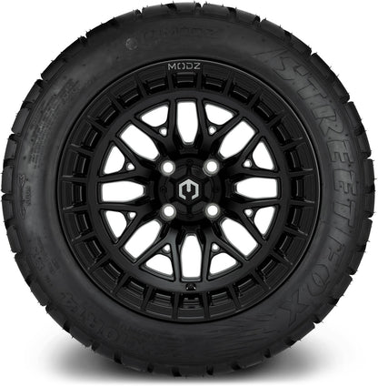 MODZ® 14" Torrent Matte Black Wheels & Street Tires Combo (MODZ Street Fox Radial 205/40-14)
