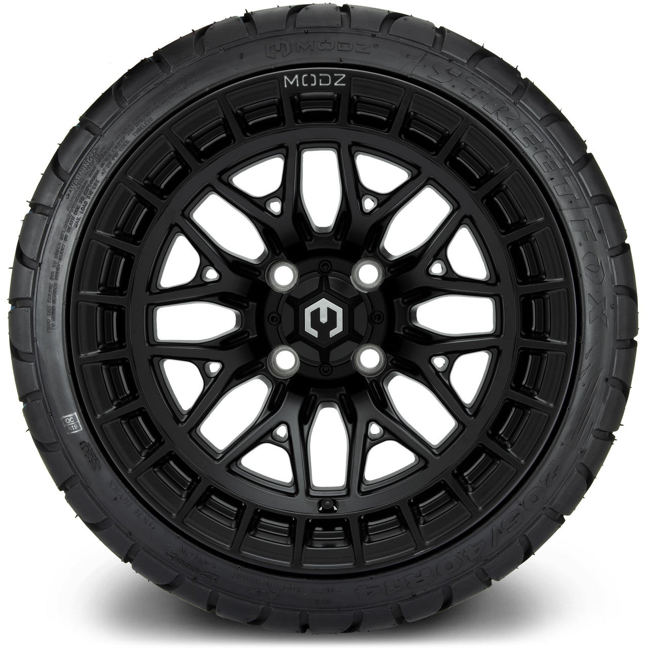 MODZ® 14" Torrent Matte Black Wheels & Street Tires Combo (MODZ Street Fox Radial 205/40-14)