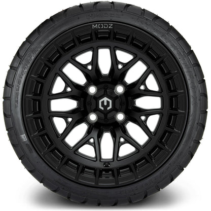 MODZ® 14" Torrent Matte Black Wheels & Street Tires Combo (Odyssey Tesseract Steel Belted Radial 215/35-14)